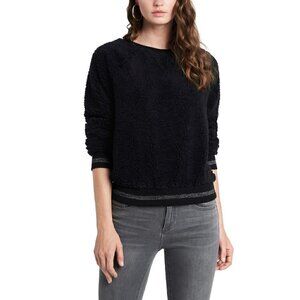 1.STATE Teddy Long Sleeve Crewneck Pullover, Size Medium - Black